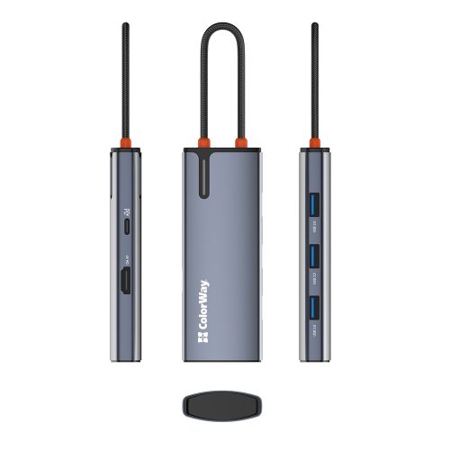 ColorWay - Docking Station (CW-HUB01) - 3x USB, Type-C, HDMI 4K HD, PD 100W, 5Gps, Plug&Play, with Built-in Indicator - Silver
