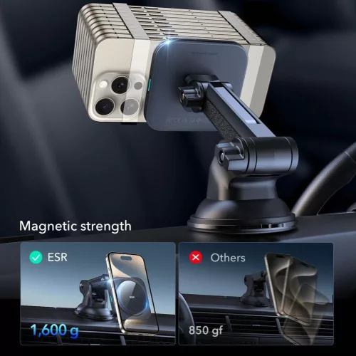 ESR - Autós tartó vezeték nélküli töltéssel Qi2 HaloLock - CryoBoost technológia, MagSafe kompatibilis, 15W, Műszerfalra - Black