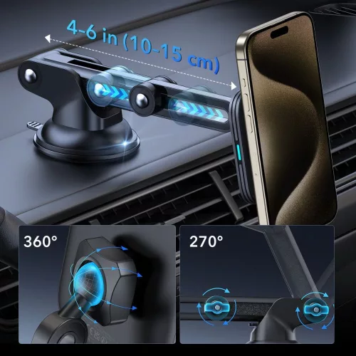 ESR - Autós tartó vezeték nélküli töltéssel Qi2 HaloLock - CryoBoost technológia, MagSafe kompatibilis, 15W, Műszerfalra - Black