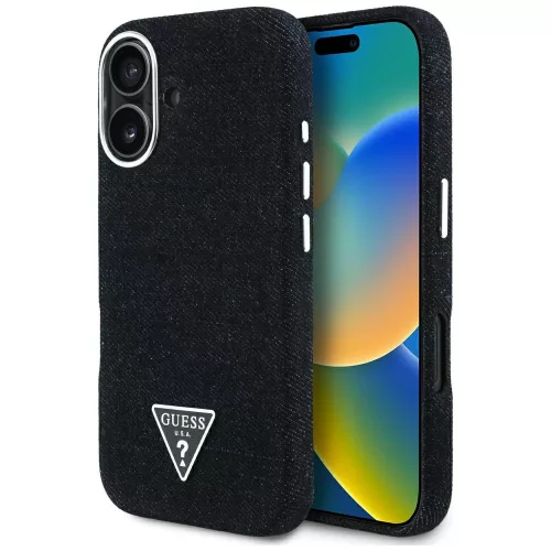 Guess - Farmerszövet Háromszög Logó MagSafe (GUHMP16SRJFWTLK) - iPhone 16 - Fekete