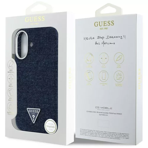 Guess - Farmerszövet Háromszög Logó MagSafe (GUHMP16SRJFWTLB) - iPhone 16 - Kék