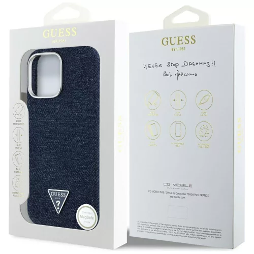 Guess - Farmerszövet Háromszög Logó MagSafe (GUHMP16LRJFWTLB) - iPhone 16 Pro - Kék