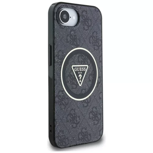 Guess - IML Fém Csillámos 4G Kör Háromszög MagSafe (GUHMPSE4HG4PRTGK) - iPhone 16e / iPhone 17e - Fekete