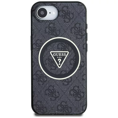 Guess - IML Fém Csillámos 4G Kör Háromszög MagSafe (GUHMPSE4HG4PRTGK) - iPhone 16e / iPhone 17e - Fekete