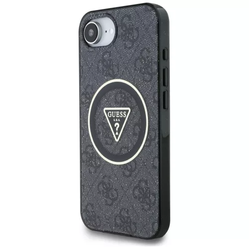 Guess - IML Fém Csillámos 4G Kör Háromszög MagSafe (GUHMPSE4HG4PRTGK) - iPhone 16e / iPhone 17e - Fekete