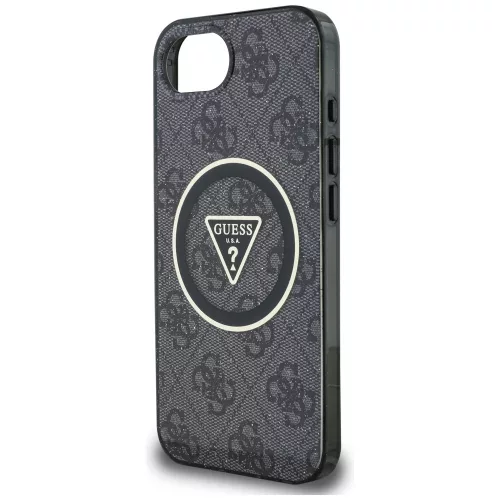 Guess - IML Fém Csillámos 4G Kör Háromszög MagSafe (GUHMPSE4HG4PRTGK) - iPhone 16e / iPhone 17e - Fekete