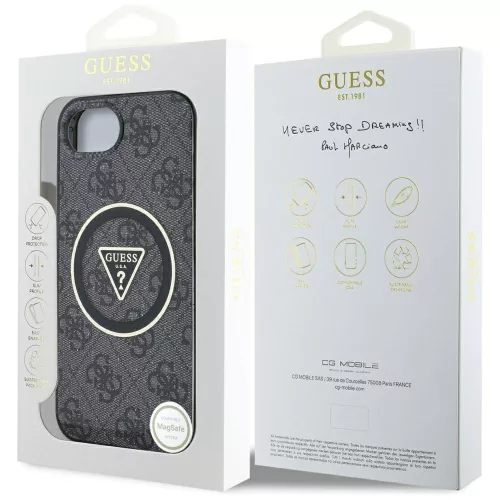 Guess - IML Fém Csillámos 4G Kör Háromszög MagSafe (GUHMPSE4HG4PRTGK) - iPhone 16e / iPhone 17e - Fekete
