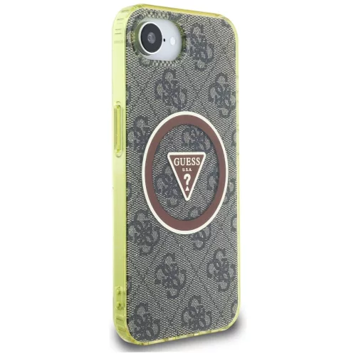Guess - IML Fém Csillámos 4G Kör Háromszög MagSafe (GUHMPSE4HG4PRTGW) - iPhone 16e / iPhone 17e - Barna