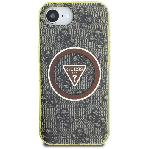Guess - IML Fém Csillámos 4G Kör Háromszög MagSafe (GUHMPSE4HG4PRTGW) - iPhone 16e / iPhone 17e - Barna