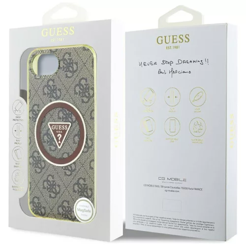 Guess - IML Fém Csillámos 4G Kör Háromszög MagSafe (GUHMPSE4HG4PRTGW) - iPhone 16e / iPhone 17e - Barna