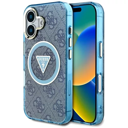 Guess - IML Fém Csillámos 4G Kör Háromszög MagSafe (GUHMP16SHG4PRTGB) - iPhone 16 - Kék