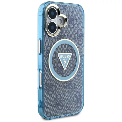 Guess - IML Fém Csillámos 4G Kör Háromszög MagSafe (GUHMP16SHG4PRTGB) - iPhone 16 - Kék