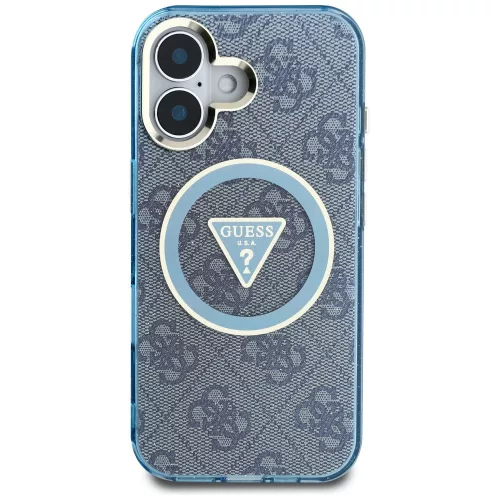 Guess - IML Fém Csillámos 4G Kör Háromszög MagSafe (GUHMP16SHG4PRTGB) - iPhone 16 - Kék