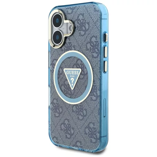 Guess - IML Fém Csillámos 4G Kör Háromszög MagSafe (GUHMP16SHG4PRTGB) - iPhone 16 - Kék