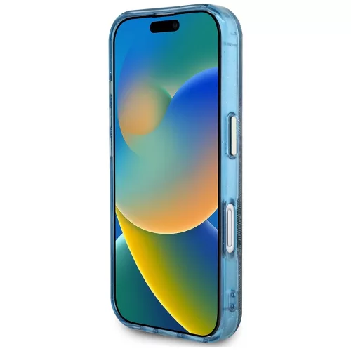 Guess - IML Fém Csillámos 4G Kör Háromszög MagSafe (GUHMP16SHG4PRTGB) - iPhone 16 - Kék
