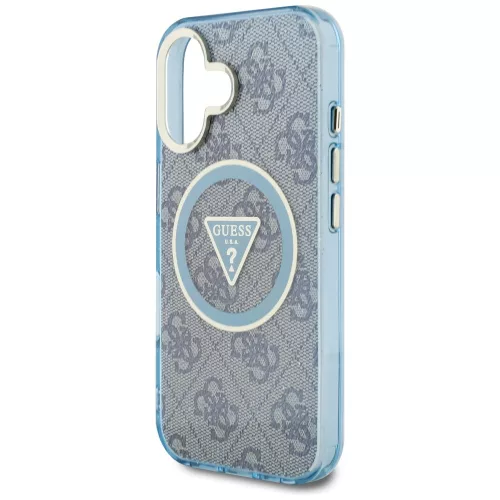 Guess - IML Fém Csillámos 4G Kör Háromszög MagSafe (GUHMP16SHG4PRTGB) - iPhone 16 - Kék