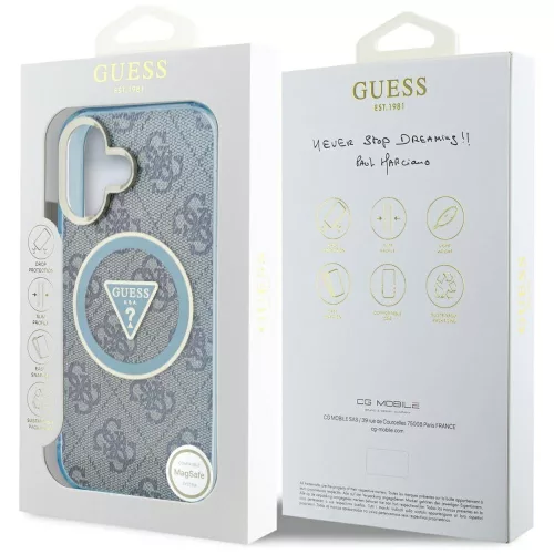 Guess - IML Fém Csillámos 4G Kör Háromszög MagSafe (GUHMP16SHG4PRTGB) - iPhone 16 - Kék
