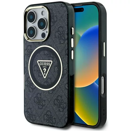 Guess - IML Fém Csillámos 4G Kör Háromszög MagSafe (GUHMP16LHG4PRTGK) - iPhone 16 Pro - Fekete