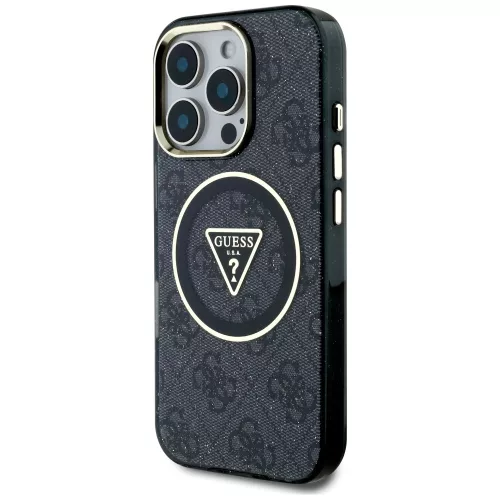 Guess - IML Fém Csillámos 4G Kör Háromszög MagSafe (GUHMP16LHG4PRTGK) - iPhone 16 Pro - Fekete