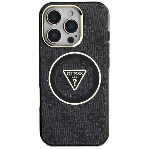 Guess - IML Fém Csillámos 4G Kör Háromszög MagSafe (GUHMP16LHG4PRTGK) - iPhone 16 Pro - Fekete