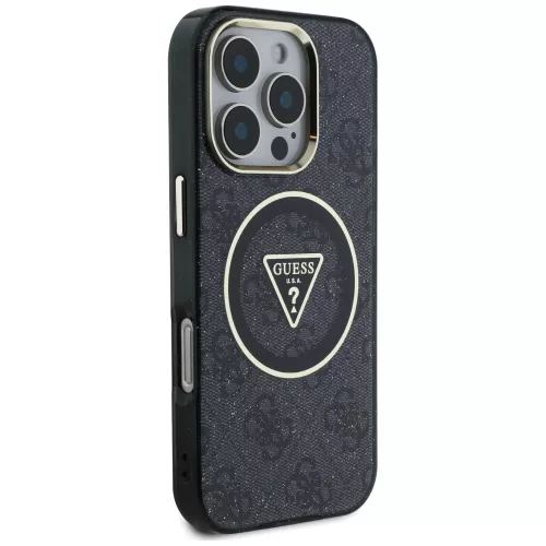 Guess - IML Fém Csillámos 4G Kör Háromszög MagSafe (GUHMP16LHG4PRTGK) - iPhone 16 Pro - Fekete