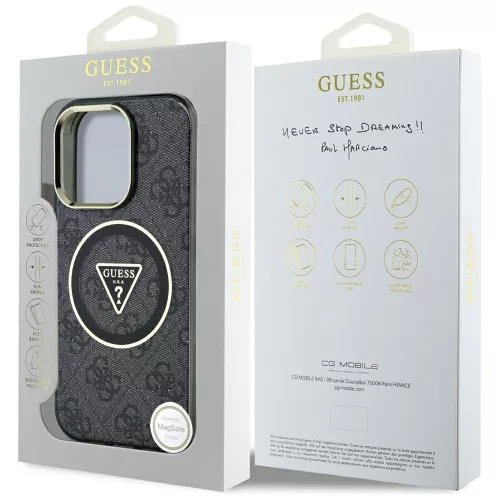 Guess - IML Fém Csillámos 4G Kör Háromszög MagSafe (GUHMP16LHG4PRTGK) - iPhone 16 Pro - Fekete