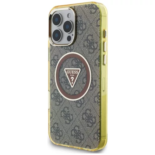 Guess - IML Metal Glitter 4G Circle Triangle MagSafe (GUHMP16LHG4PRTGW) - iPhone 16 Pro - Brown
