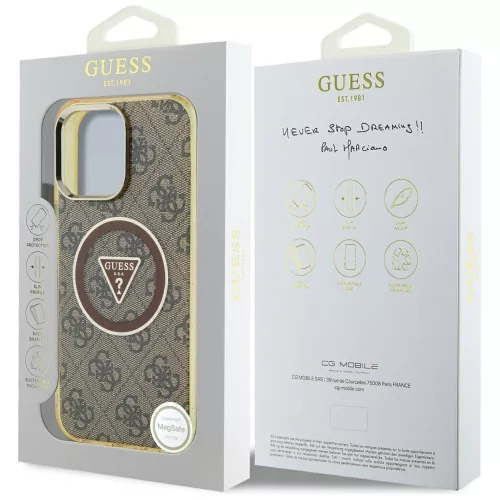Guess - IML Metal Glitter 4G Circle Triangle MagSafe (GUHMP16LHG4PRTGW) - iPhone 16 Pro - Brown