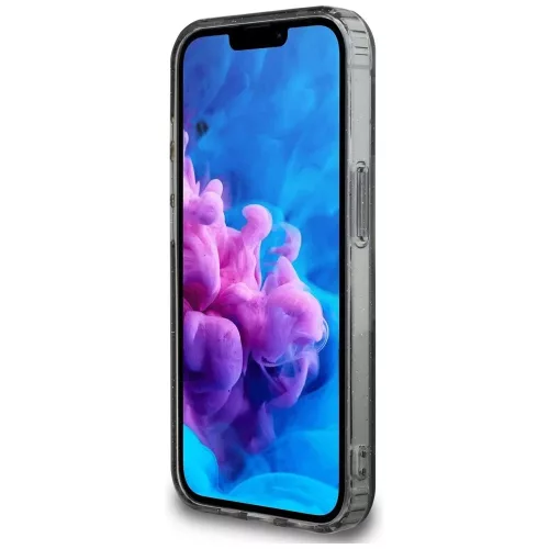 Guess - IML Fém Csillámos Virágos Háromszög MagSafe (GUHMPSE4HFLPEDK) - iPhone 16e / iPhone 17e - Fekete