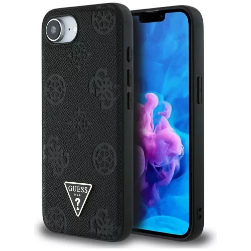 Guess - Bazsarózsás Szemcsézett Hőpecsétes Háromszög Logó MagSafe (GUHMPSE4PGBTMK) - iPhone 16e / iPhone 17e - Fekete