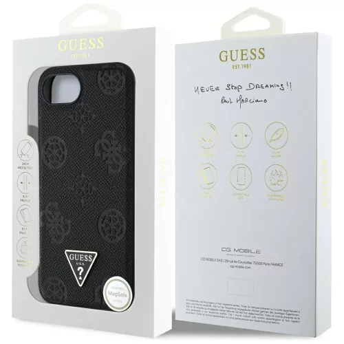 Guess - Bazsarózsás Szemcsézett Hőpecsétes Háromszög Logó MagSafe (GUHMPSE4PGBTMK) - iPhone 16e / iPhone 17e - Fekete