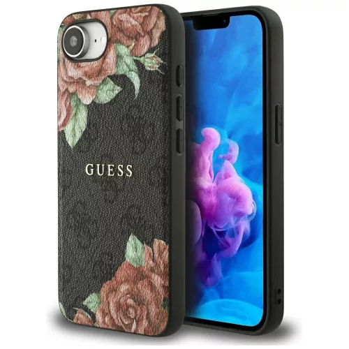 Guess - Keménytok 4G Virágmintás MagSafe (GUHMPSE4P4ROPEMCK) - iPhone 16e / iPhone 17e - Fekete