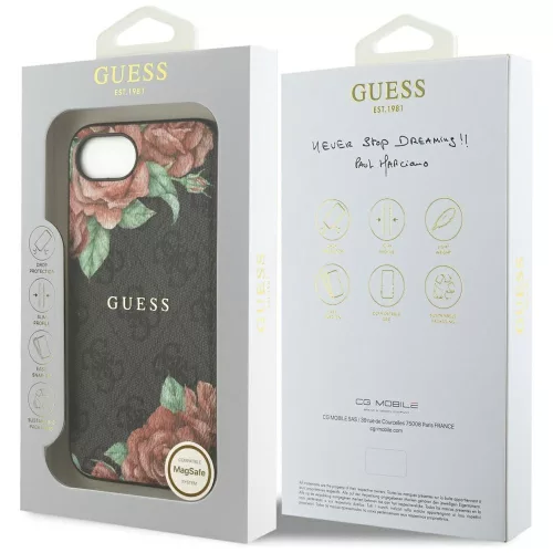 Guess - Keménytok 4G Virágmintás MagSafe (GUHMPSE4P4ROPEMCK) - iPhone 16e / iPhone 17e - Fekete