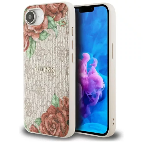 Guess - Keménytok 4G Virágmintás MagSafe (GUHMPSE4P4ROPEMCP) - iPhone 16e / iPhone 17e - Rózsaszín