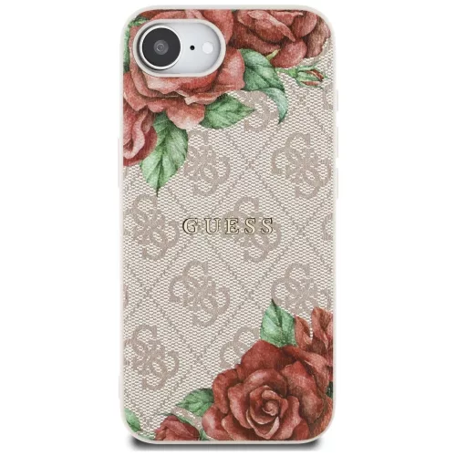 Guess - Keménytok 4G Virágmintás MagSafe (GUHMPSE4P4ROPEMCP) - iPhone 16e / iPhone 17e - Rózsaszín