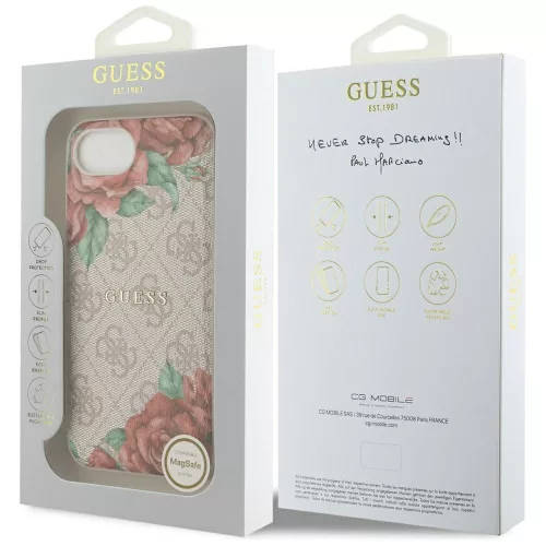 Guess - Keménytok 4G Virágmintás MagSafe (GUHMPSE4P4ROPEMCP) - iPhone 16e / iPhone 17e - Rózsaszín