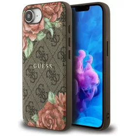   Guess - Keménytok 4G Virágmintás MagSafe (GUHMPSE4P4ROPEMCW) - iPhone 16e / iPhone 17e - Barna