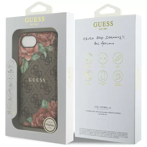 Guess - Keménytok 4G Virágmintás MagSafe (GUHMPSE4P4ROPEMCW) - iPhone 16e / iPhone 17e - Barna