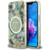 Guess - IML Fém Csillámos Virágos Háromszög MagSafe (GUHMPSE4HFLPEDN) - iPhone 16e / iPhone 17e - Zöld