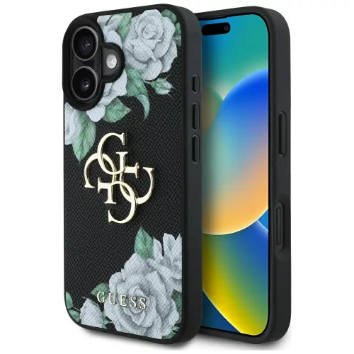 Guess - Keménytok 4G Szemcsézett Rózsás Nagy Logó (GUHCP16SPGROP4MK) - iPhone 16 - Fekete