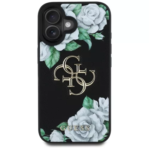 Guess - Hardcase 4G Grained Roses Big Logo (GUHCP16SPGROP4MK) - iPhone 16 - Black