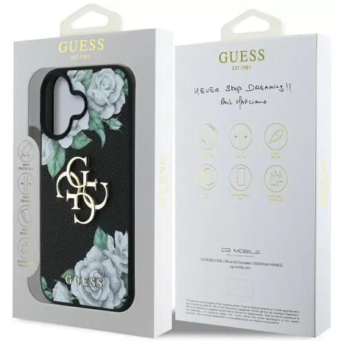 Guess - Hardcase 4G Grained Roses Big Logo (GUHCP16SPGROP4MK) - iPhone 16 - Black