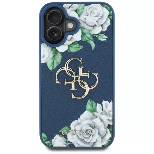 Guess - Hardcase 4G Grained Roses Big Logo (GUHCP16SPGROP4MB) - iPhone 16 - Blue