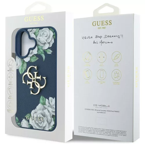 Guess - Hardcase 4G Grained Roses Big Logo (GUHCP16SPGROP4MB) - iPhone 16 - Blue