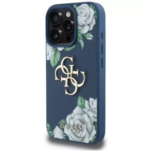 Guess - Hardcase 4G Grained Roses Big Logo (GUHCP16LPGROP4MB) - iPhone 16 Pro - Blue