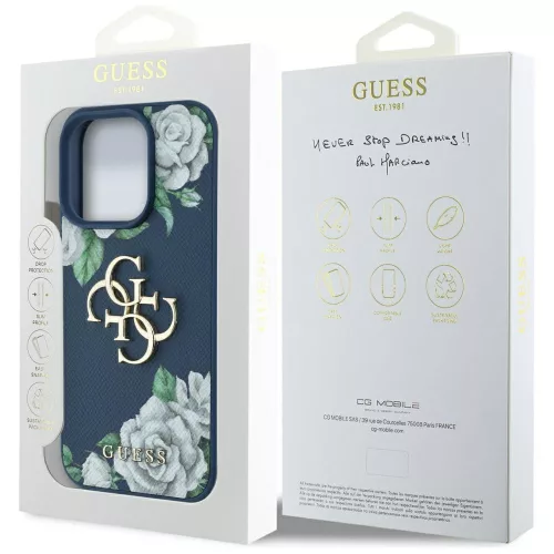 Guess - Hardcase 4G Grained Roses Big Logo (GUHCP16LPGROP4MB) - iPhone 16 Pro - Blue