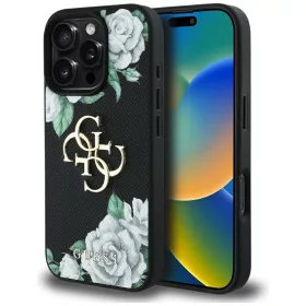   Guess - Keménytok 4G Szemcsézett Rózsás Nagy Logó (GUHCP16XPGROP4MK) - iPhone 16 Pro Max - Fekete