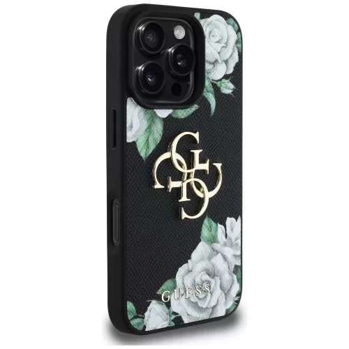 Guess - Keménytok 4G Szemcsézett Rózsás Nagy Logó (GUHCP16XPGROP4MK) - iPhone 16 Pro Max - Fekete