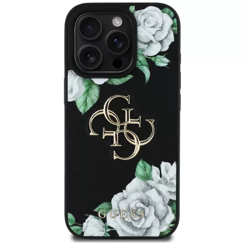 Guess - Keménytok 4G Szemcsézett Rózsás Nagy Logó (GUHCP16XPGROP4MK) - iPhone 16 Pro Max - Fekete