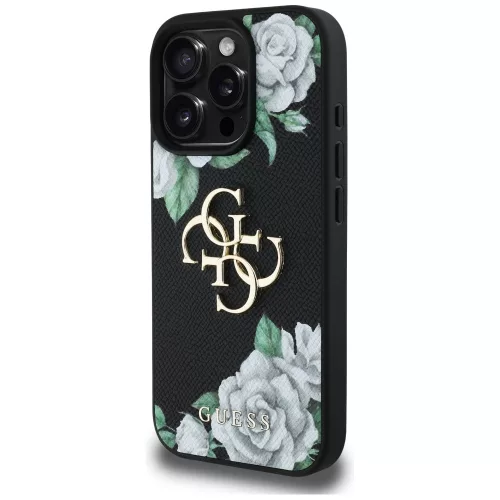 Guess - Keménytok 4G Szemcsézett Rózsás Nagy Logó (GUHCP16XPGROP4MK) - iPhone 16 Pro Max - Fekete